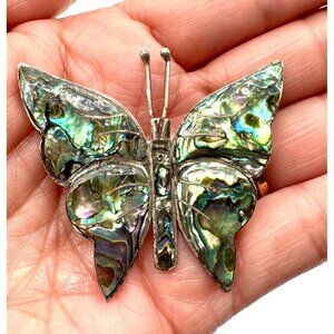 Vintage Sterling Silver & Abalone Made in Mexico Butterfly Brooch